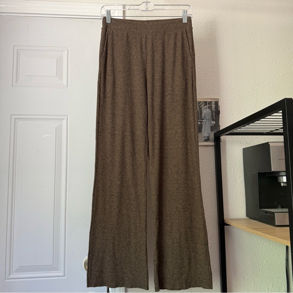 NATION LTD brown tencel lyocell modal blend rib knit straight leg pants